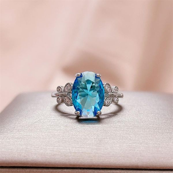 

cluster rings bague ringen silver aquamarin gemstone women ring 10*14mm 925 finger fine jewelry gift weddiing party size 6-10, Golden;silver