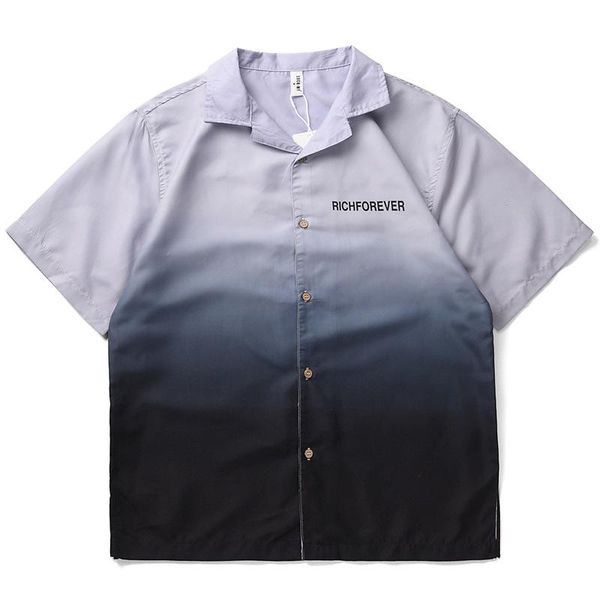

men's casual shirts men shirt gradient color short-sleeved loose lettered print, White;black