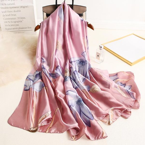 

scarves luxury print 180x90cm autumn dustproof beach towel winter sunscreen silk bandanna floret travel satin shawls, Blue;gray
