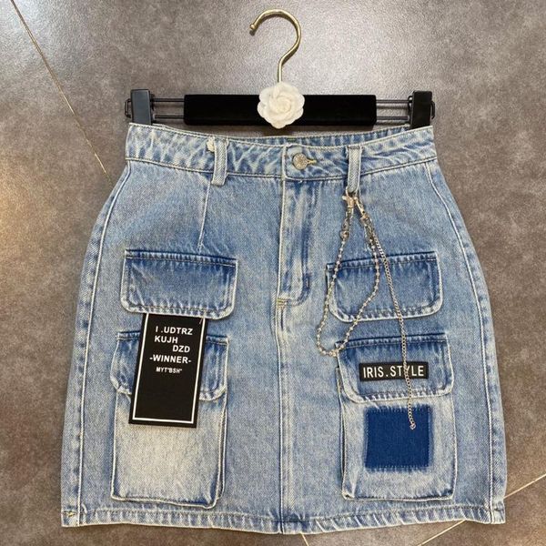 

skirts fabpop 2021 spring summer arrivals high street chain decoration blue denim skirt women ga920, Black