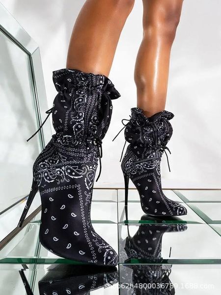 

boots women's boots, middle high heel pointed, Black