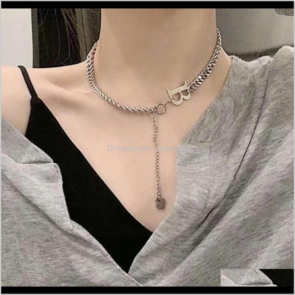 

pendant necklaces & pendants jewelry drop delivery 2021 ins personality versatile letter b stainless steel necklace net red cool wind simple, Silver