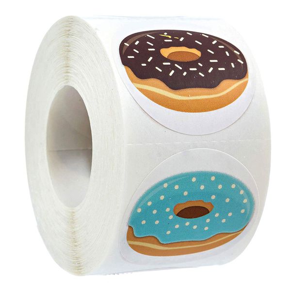 

donut pattern stickers roll adhesive labels seals small business decorative sealing for christmas gifts round envelopes gift decoration 1221