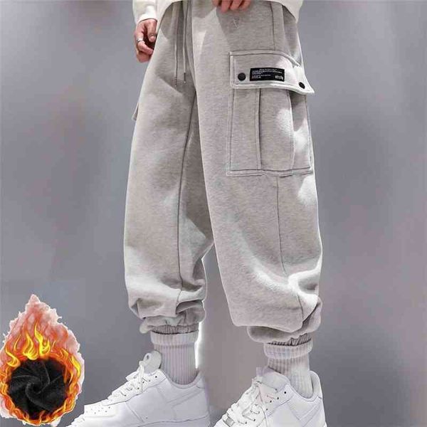 

nieuwe collectie trendy mannen joggingbroek plus size winter losse outdoor mannelijke pocket warm comfort jogging sport broek, Black
