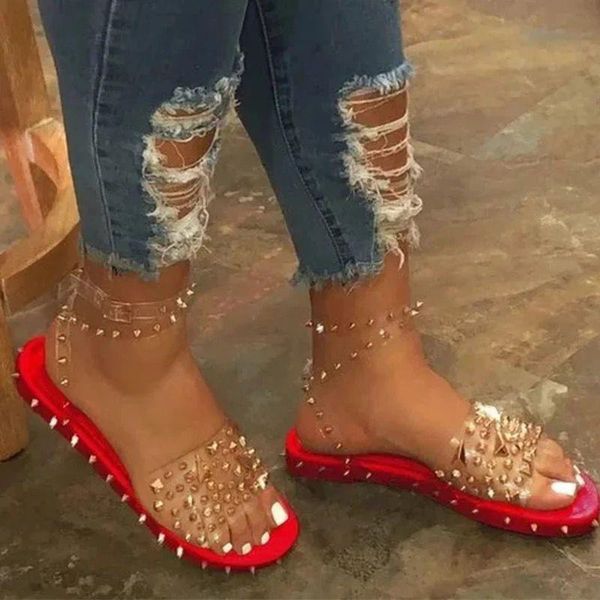 

women fashion transparent ankle strap sandals slip on open toe slipper shoes fs99, Black