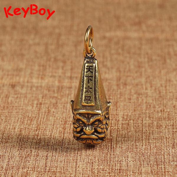 

keychains retro brass chinese long tongue ghost officer key chain pendant jewelry copper punk man car keychain lucky keyring hanging charm, Silver
