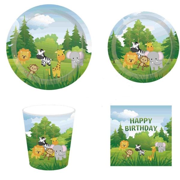 

disposable dinnerware jungle safari tableware set cartoon animal paper plates/cups/napkins kids birthday party baby shower supplies
