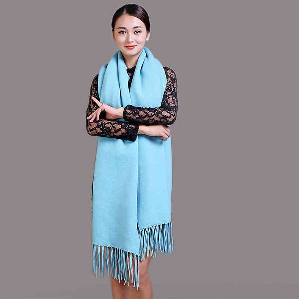 

autumn and winter thickened warm sleeved shawl solid color double-sided scarf dual-purpose women's cheongsam with cloak coat, Blue;gray