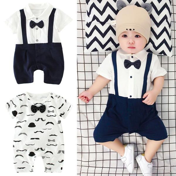 

jumpsuits 0-18m born baby boy clothes summer short sleeve romper fashion toddler gentleman jumpsuit casual cotton infants clothing, Blue