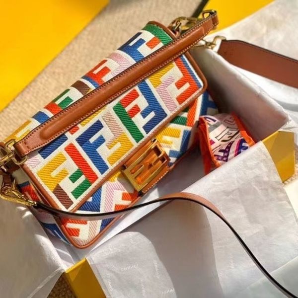 

women's linen canvas pink embroidery f letter french stick bag portable one shoulder messenger gift box silk scarf crossbody bag ysj