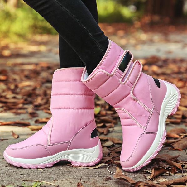 

boots 2021 winter pink warm women snow waterproof female high boot plush women's cotton comfort plus size botas nieve, Black