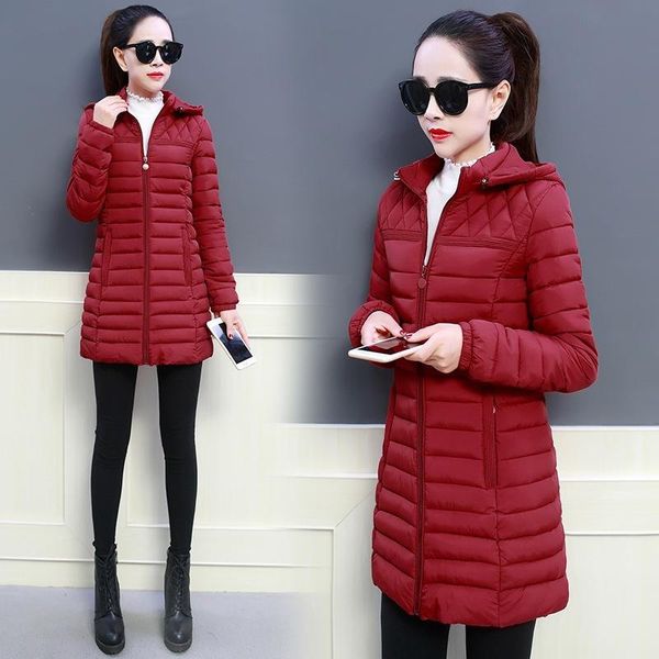 

women's jackets 2021 women winter hooded warm coat slim plus size 5xl candy color cotton padded basic jacket female medium-long jaqueta, Black;brown