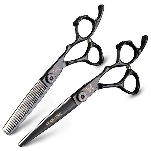 

hair scissors xuan feng black bow barber 6 inch japan 440c cutting and thinning set