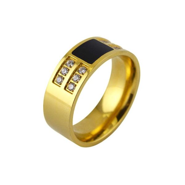 

cluster rings vintage 8mm stainless steel for women wedding trendy jewelry antique epoxy black couple with cubic zirconia anillos, Golden;silver