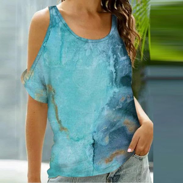 

women's blouses & shirts tie-dye print shorts sleeve for women blouse 2022 summer casual o-neck loose streetwear female blusa harajuku, White