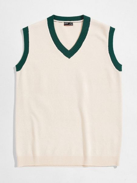 

men rib-knit sweater vest n8be#, White;black