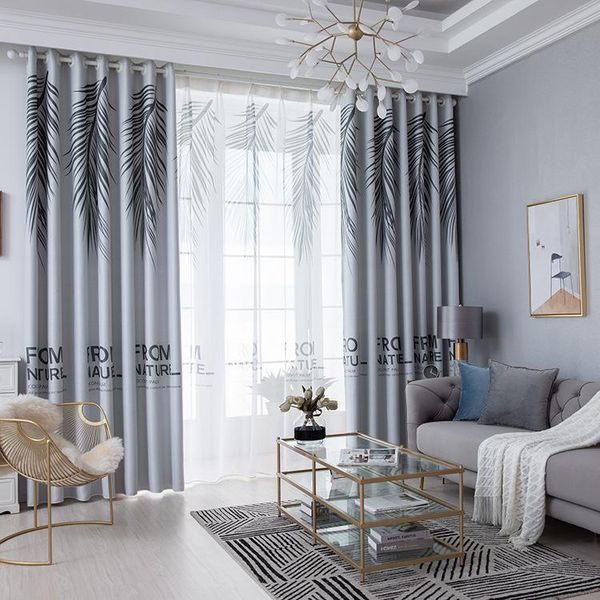 

curtain & drapes nordic leaf printing with full shade curtains for living dining room bedroom.