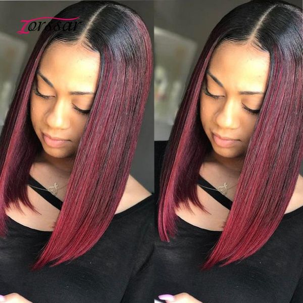 

straight human hair lace front wigs t part for women transparent remy, Black;brown