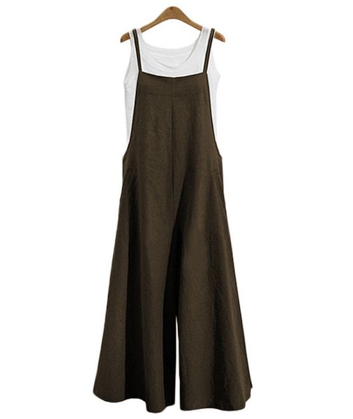 

casual summer women's solid strap wide leg pants pockets romper dungaree bib overalls loose cotton linen jumpsuits for women 210428, Black;white
