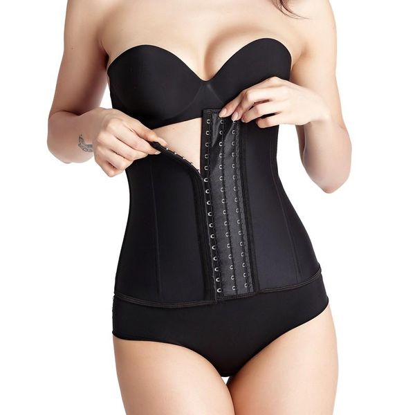 

women's shapers style plus size high compression latex waist trainer for women lose weight adjustable hooks tummy control black corset, Black;white