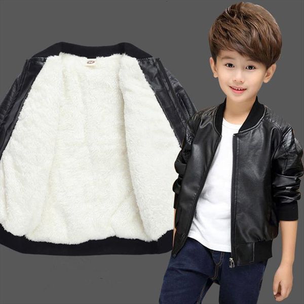

boys leather jacket autumn winter thicken childrens plus velvet warm zipper cotton outwear coat for 3 15years, Blue;gray