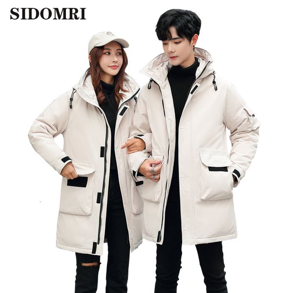 

new down jacket men's medium and long style hooded handsome man/woen overalls winter coat popular couple, Black