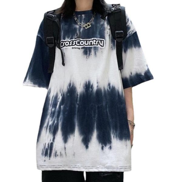 

women's t-shirt casual women summer harajuku style korean version ins dark gradient tie-dye short-sleeved hip-hop loose tide y2k top, White