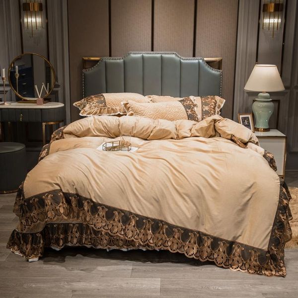 

bedding sets luxury velvet fluffy duvet cover set lace edge down comforter quilt super soft warm quilted bedspread pillow shams