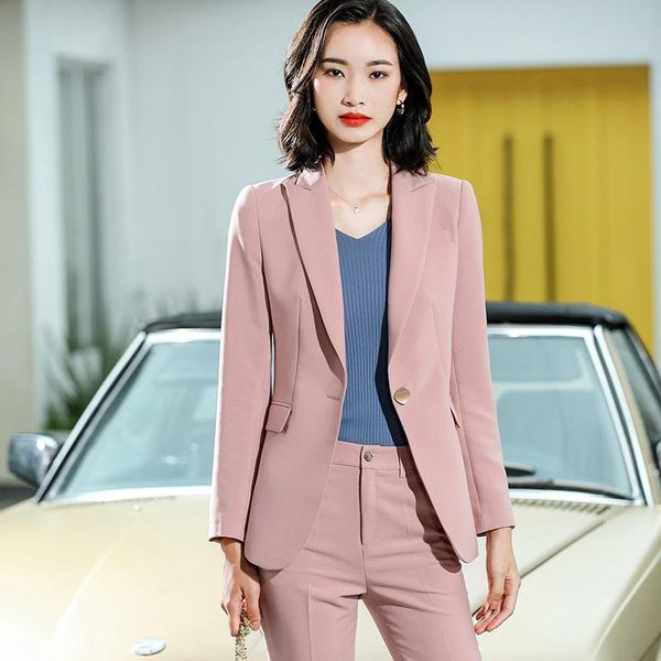 

women's two piece pants izicfly spring fall style pink khaki blazer set with trouser uniform business ladies office work wear p, White