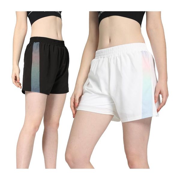 

women 2 in 1 shorts patchwork gradient stripes gym sport yoga double layer thin summer quick dry workout running short, Black;blue