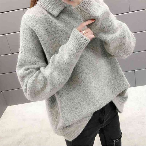 

autumn and winter thickened college style sweater female korean version of the high neck pullover loose bottoming shirt 210427, White;black