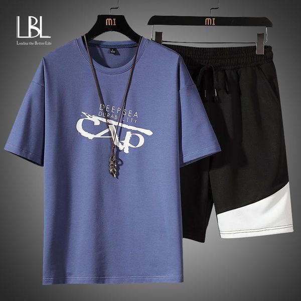 

men's tracksuits 2021 men summer sets leisure t-shirt + shorts two pieces casual tracksuit male sportswear streetwear clothing sweat su, Gray