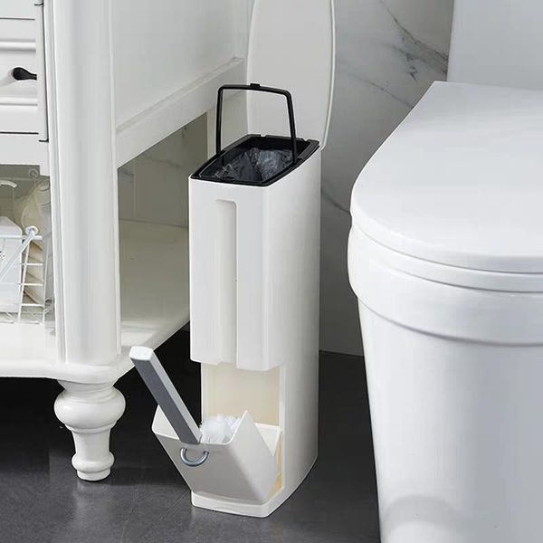 

bath accessory set bathroom 6l eco-friendly plastic trash can with toilet brush waste bin dustbin garbage bucket cleaning tools bags