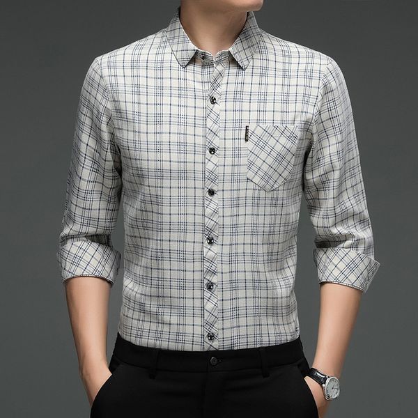 

spring and autumn middle-aged plaid shirt men's busins casual lapel long sleeve bottoming fashion loose men's shirt, Black