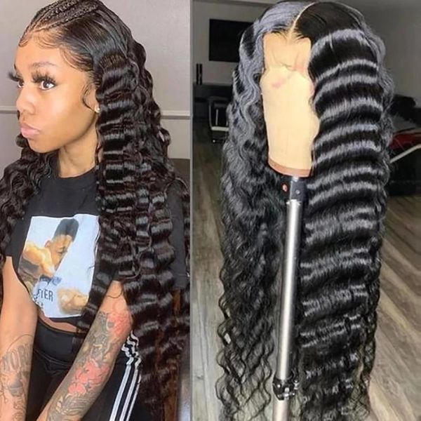 

lace wigs 13x4 loose deep wave frontal wig 5x5 hd closure human hair for women water 30 inch brazilian curly, Black;brown