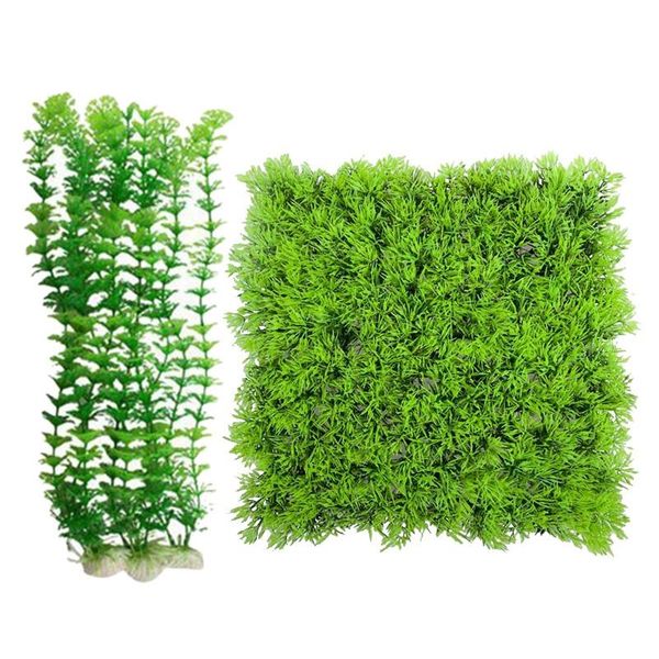 

decorations 1pcs artificial fake water aquatic green grass plant lawn aquarium landscape & 3pcs plastic tonia inflata for aqu