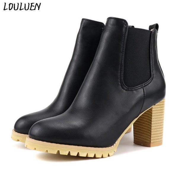 

boots louluen 2021 women high heel shoes elastic band short winter roman booties laarzen bottes plus size 43 0826, Black