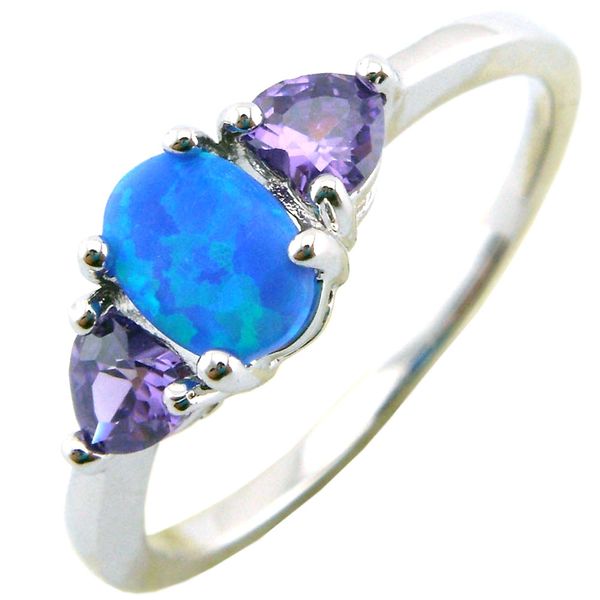 Anel de opala azul da moda; anel de jóias de pedra ametista