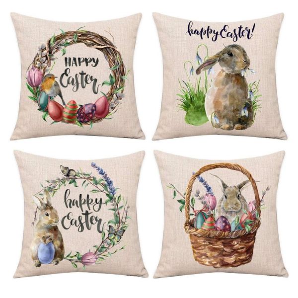 

4pcs easter eggs throw pillow covers cartoon spring flowers tree pattern pliiowcase home decor living room cushion/decorative