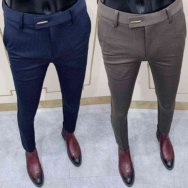 Männer Mode Gestreiften Anzug Hose Elegante Slim Fit Sozialen Hosen Hosen Hohe Qualität Männer Business Büro Party Kleid Knöchel Hosen x220214