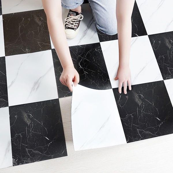

wallpapers self-adhesive floor square marble pattern tile panels for living room bedroom black and white wall stickers diy home decor