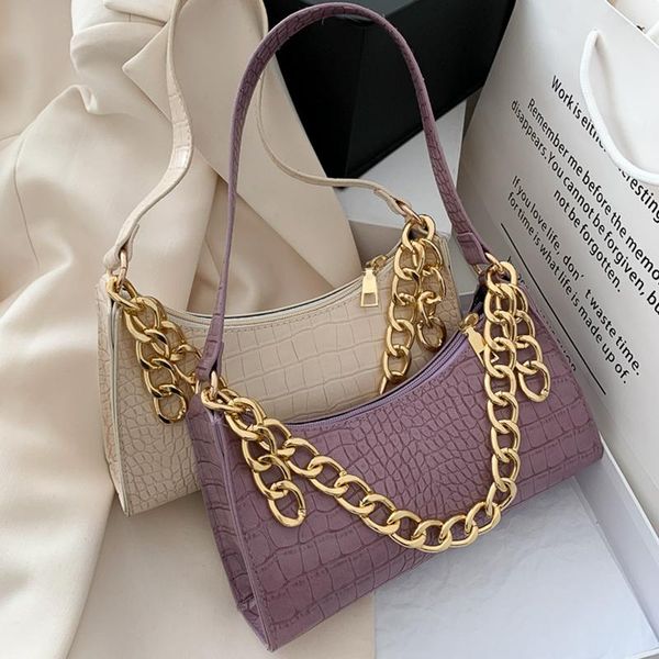 

evening bags fashion all-match women's shoulder bag crocodile pattern underarm temperament chain handbag trend zipper for women 2021