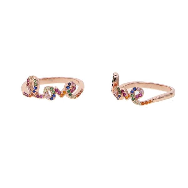 

cluster rings rose gold fashion jewelry classic love letter ring for valentines gift paved rainbow colorful cz, Golden;silver