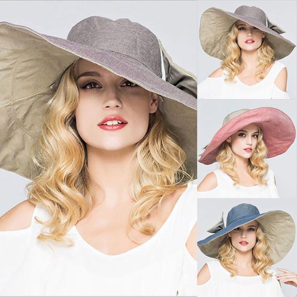 

wide brim hats women's summer big sun hat protection foldable beach outdoor vintage bucket sombrero mujer 2021, Blue;gray
