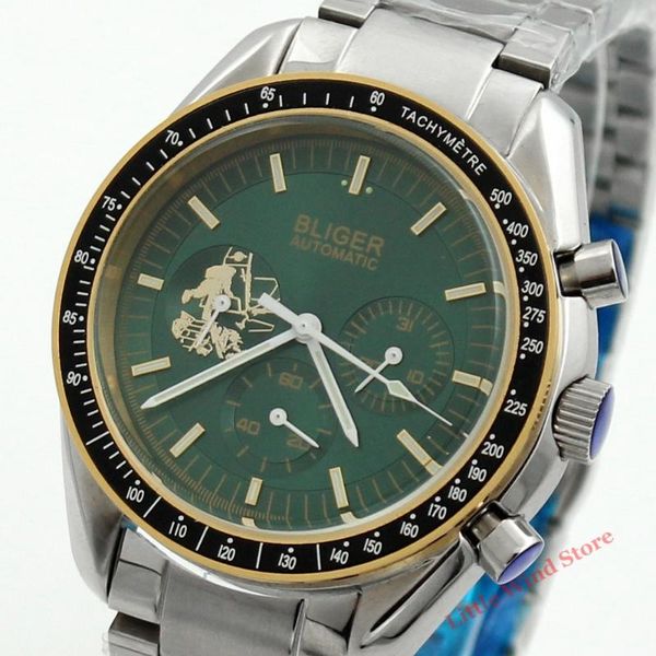 

wristwatches 40mm green automatic mechanical watch for men sapphire crystal luminous waterproof date week, Slivery;brown
