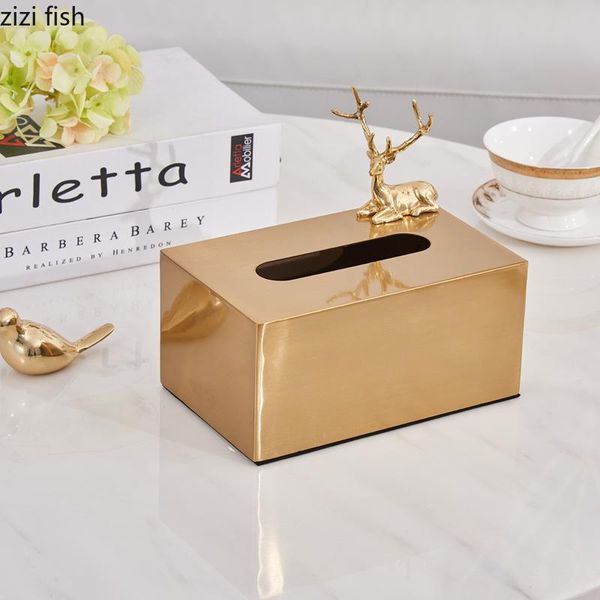

golden deer decorative tissue box animal statue paper towel case metal removable boxes home decoration accessories modern & napkins