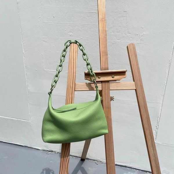

evening bags ins chic chain design hobo bag pink full grain cow leather women handbag soft natural female shoulder yellow