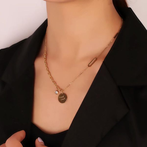 

pendant necklaces tosako stainless steel sweater chain titanium necklace zircon letter 2021 trend jewelry, Silver