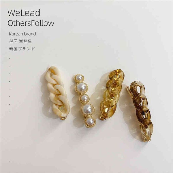 

hair accessories jewelry korean color acrylic chain pin girlish temperament pin pearl suit pin female, Golden;white