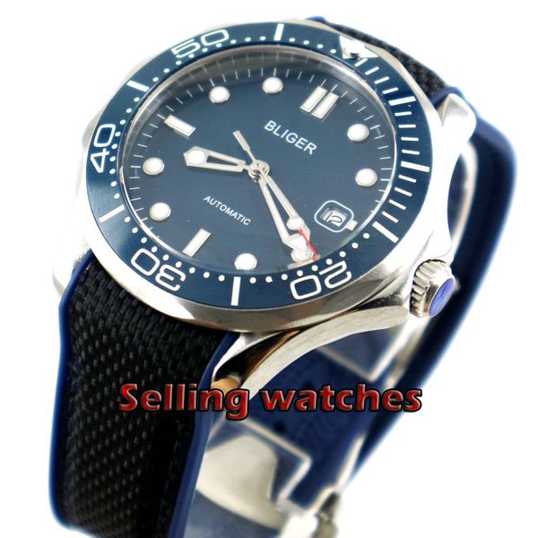

41mm bliger blue dial light ceramic bezel sapphire glass automatic watches date mechanical man watch, Slivery;brown